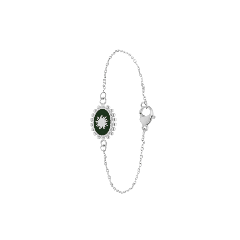 Stalen armband met groene ovale munt