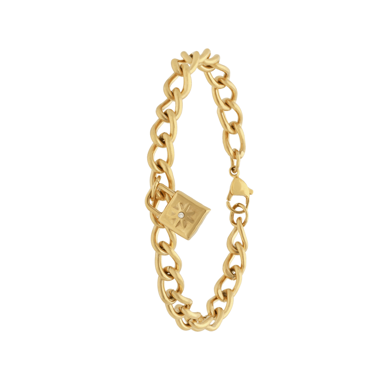 Stalen goldplated fantasiearmband met hanger met slotje voor dames
