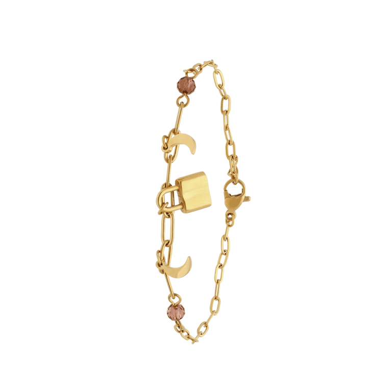 Stainless steel goldplated fantasiearmband met hanger met slotje en maan voor dames