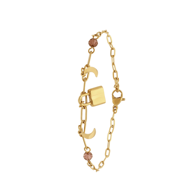 Stalen goldplated fantasiearmband met hanger met slotje en maan voor dames