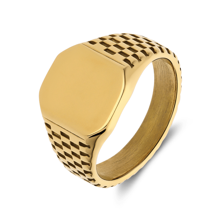 Stalen goldplated zegelring bewerkt