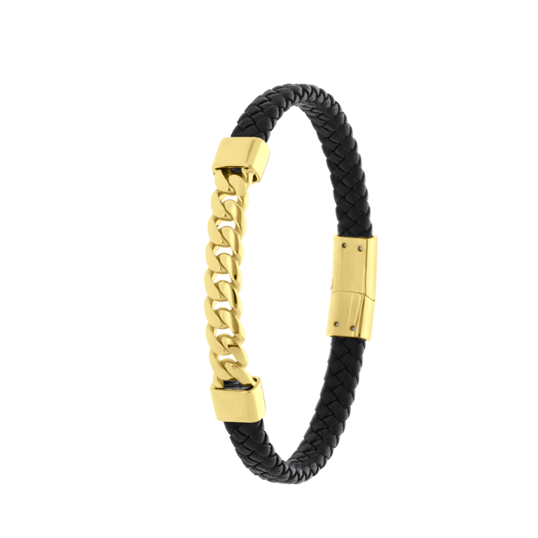 Gerecycleerd stalen goldplated armband leer met schakels