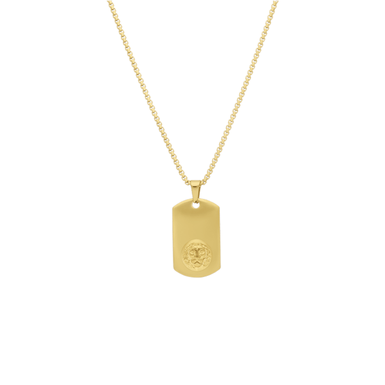 Stalen goldplated herenketting met hanger graveerplaat