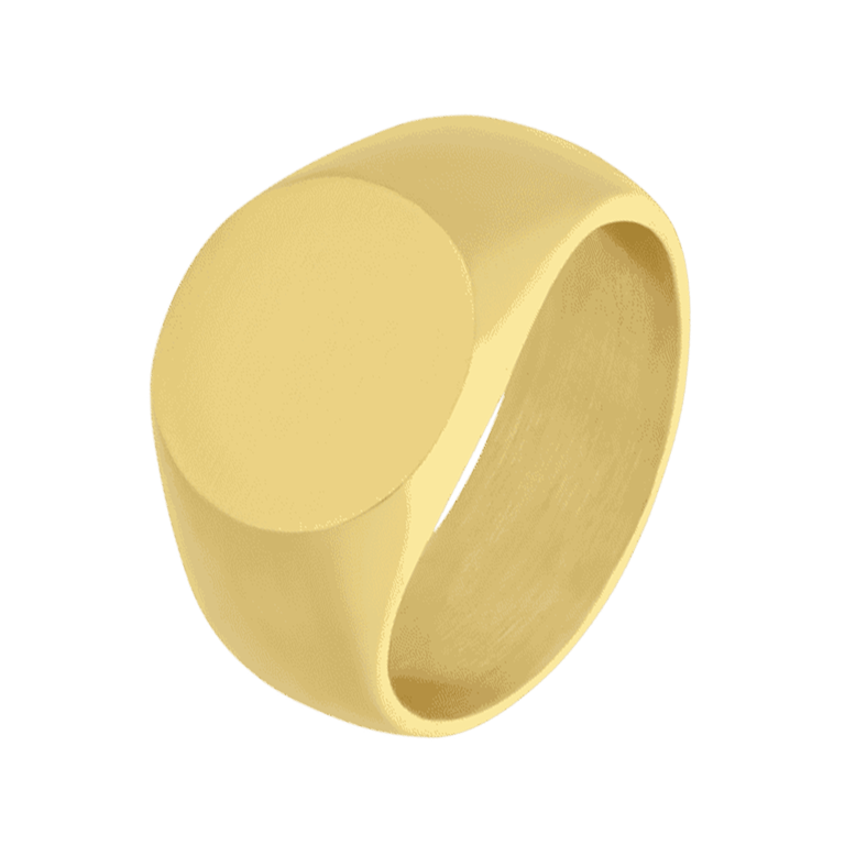 Gerecycleerd stainless steel goldplated zegelring rond