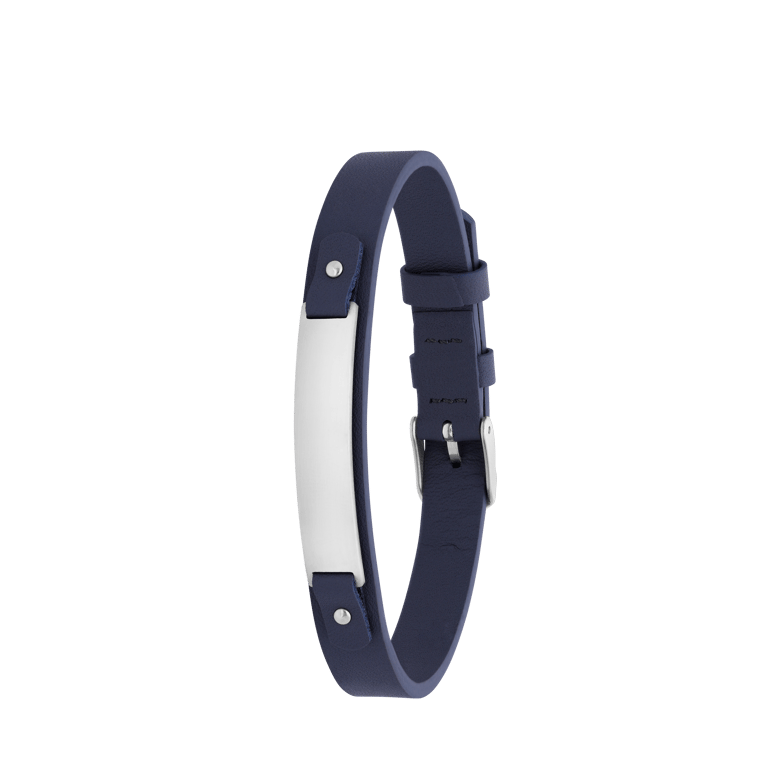 Gerecycled stainless steel armband leer grijs
