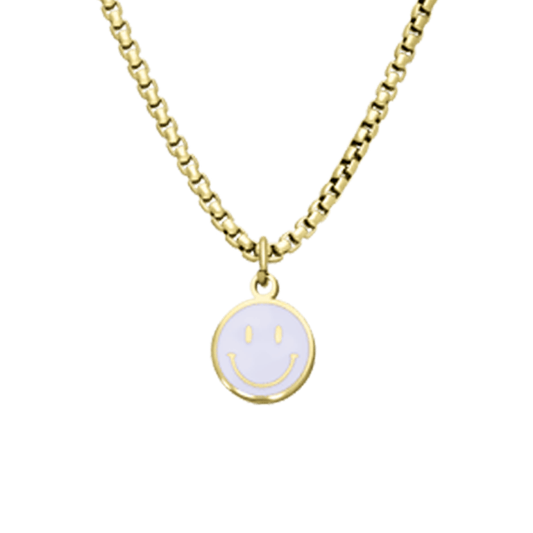 Stalen goldplated ketting met smiley wit