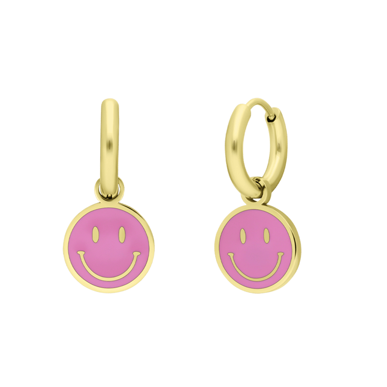 Little Miss Fabulous stainless steel goldplated oorbellen met smiley roze