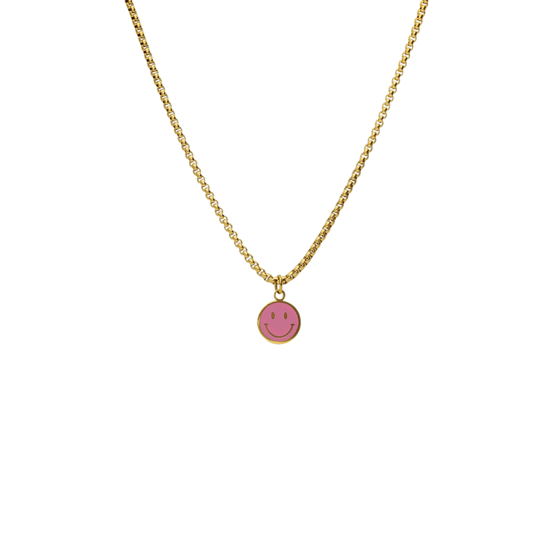 Stalen goldplated ketting met smiley roze