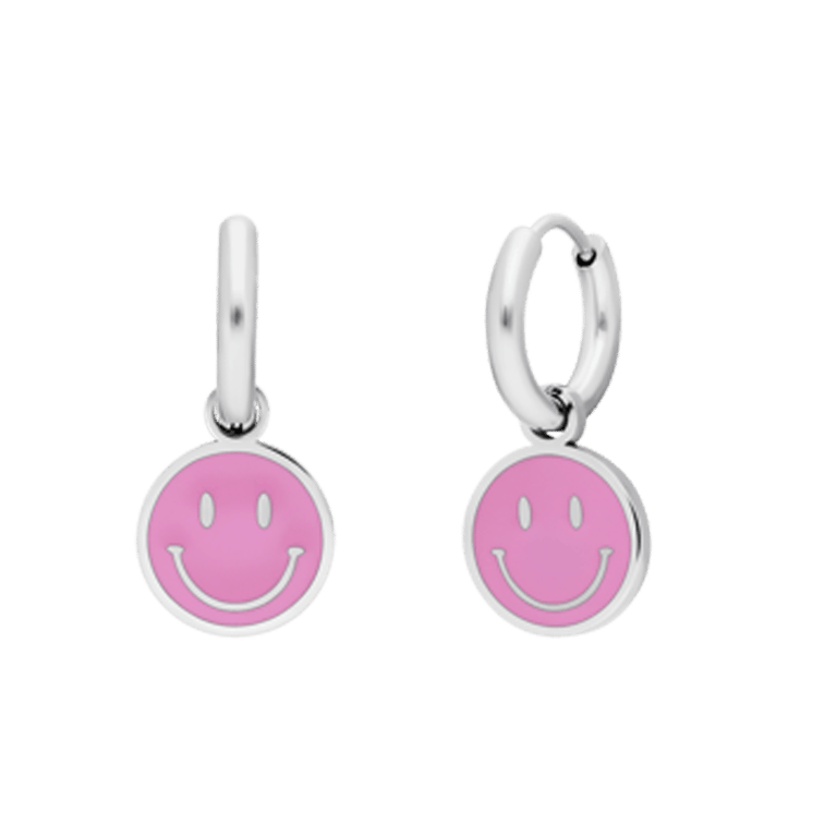 Stainless steel oorbellen met smiley roze