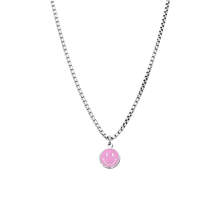 Little Miss Fabulous stainless steel ketting met smiley roze