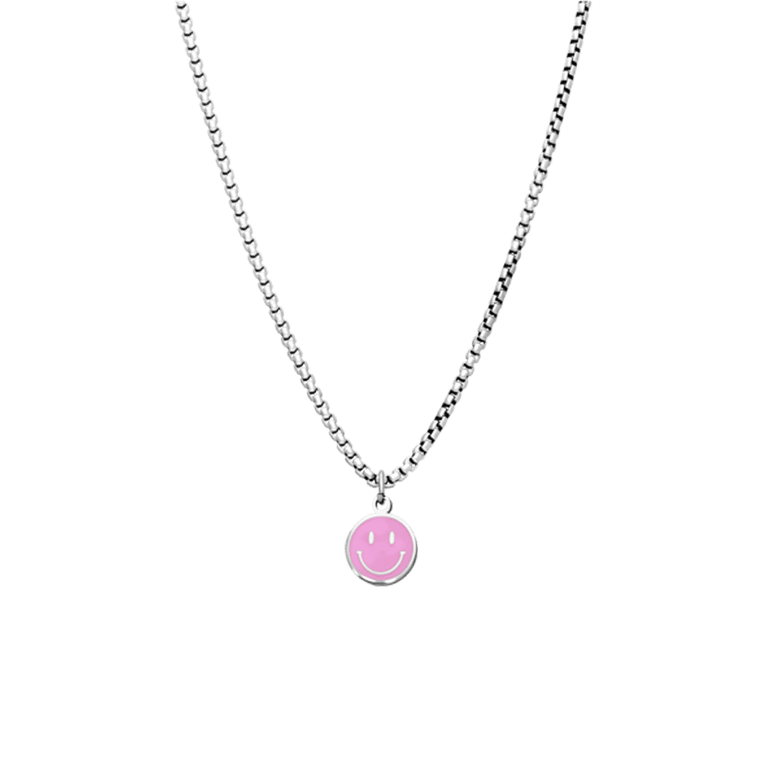 Little Miss Fabulous stalen ketting met smiley roze