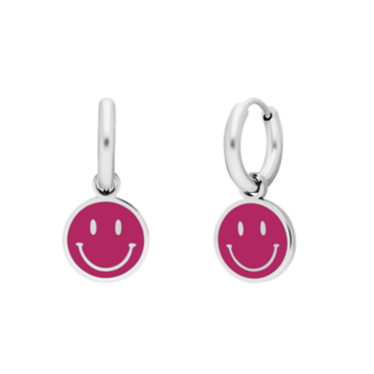 Little Miss Fabulous stainless steel oorbellen met smiley fuchsia
