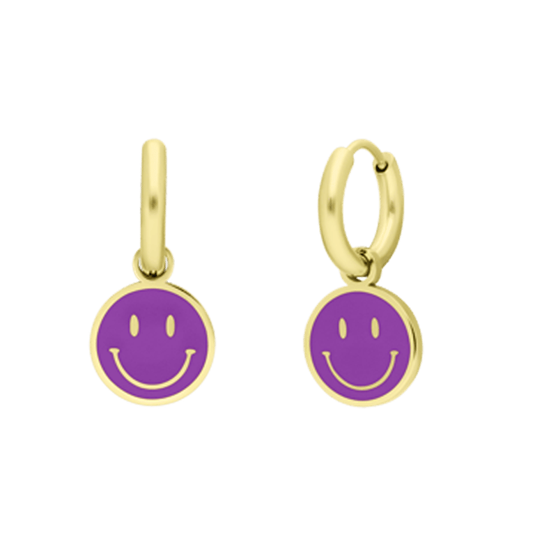 Little Miss Fabulous stainless steel goldplated oorbellen met smiley violet