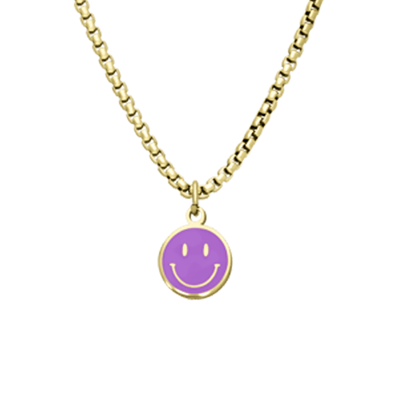 Stalen goldplated ketting met smiley violet