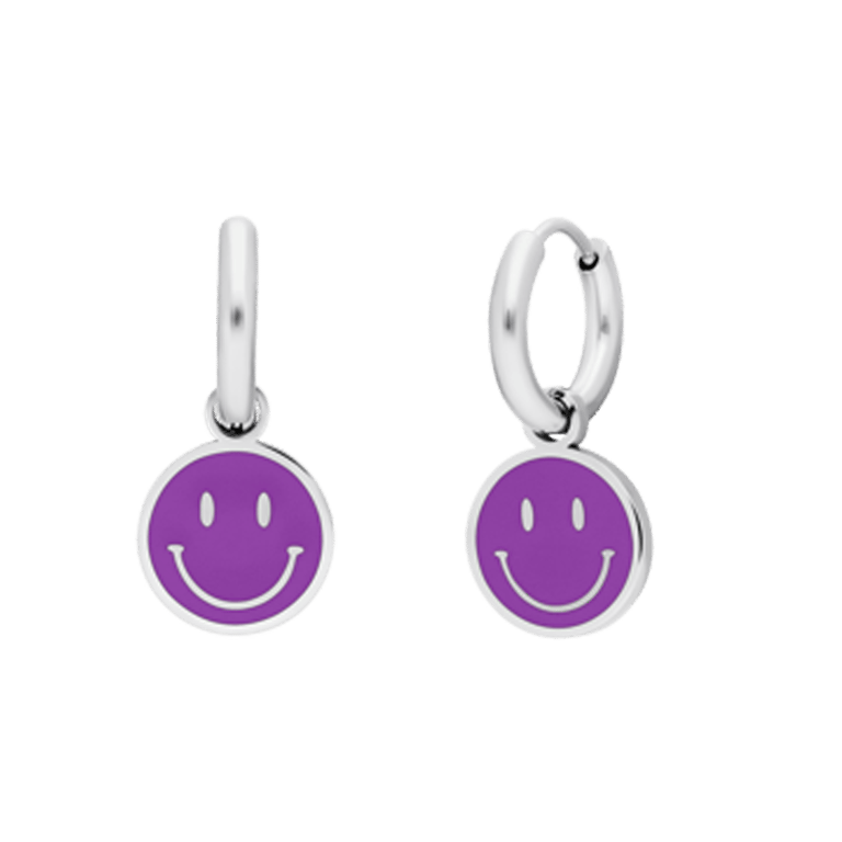 Stainless steel oorbellen met smiley violet