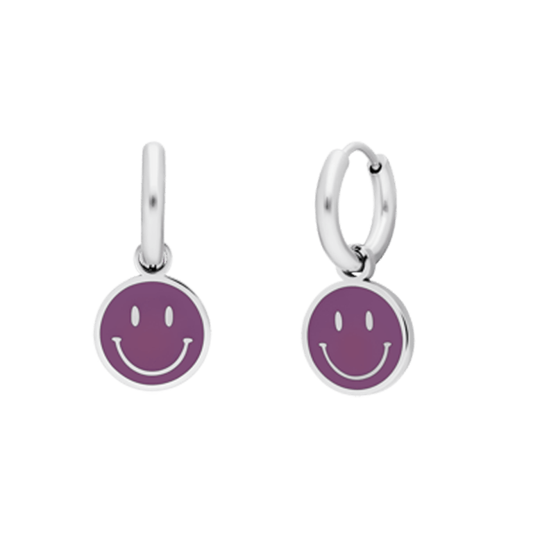 Stainless steel oorbellen met smiley paars