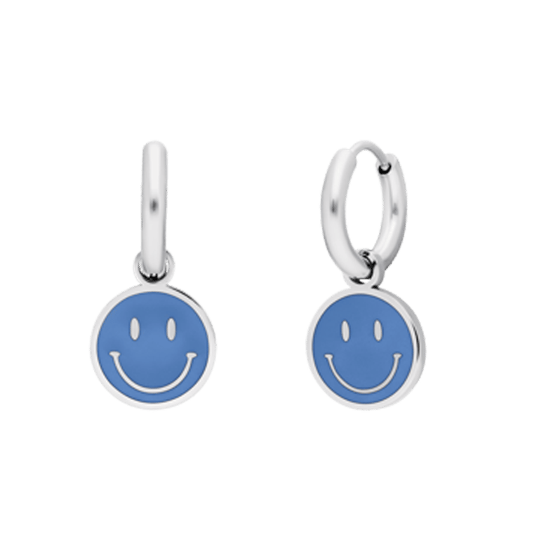 Little Miss Fabulous stainless steel oorbellen met smiley lichtblauw