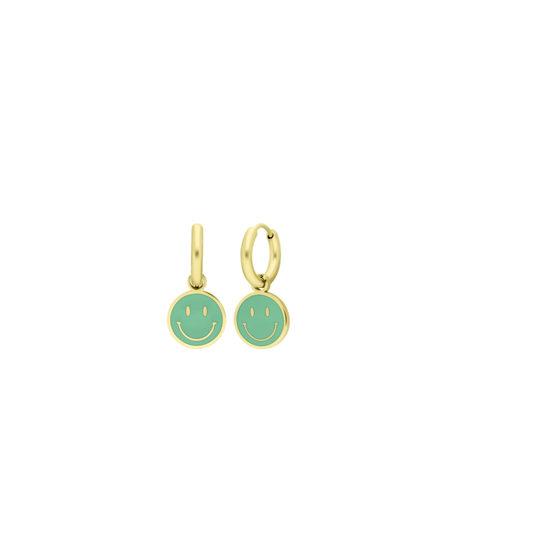 Little Miss Fabulous stainless steel goldplated oorbellen met smiley mint