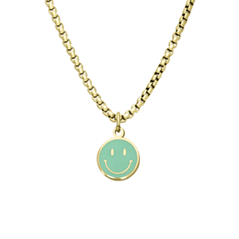 Little Miss Fabulous stainless steel goldplated ketting met smiley mint