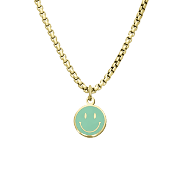 Little Miss Fabulous stalen goldplated ketting met smiley mint