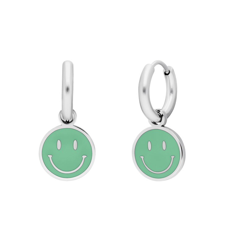 Stainless steel oorbellen met smiley mint