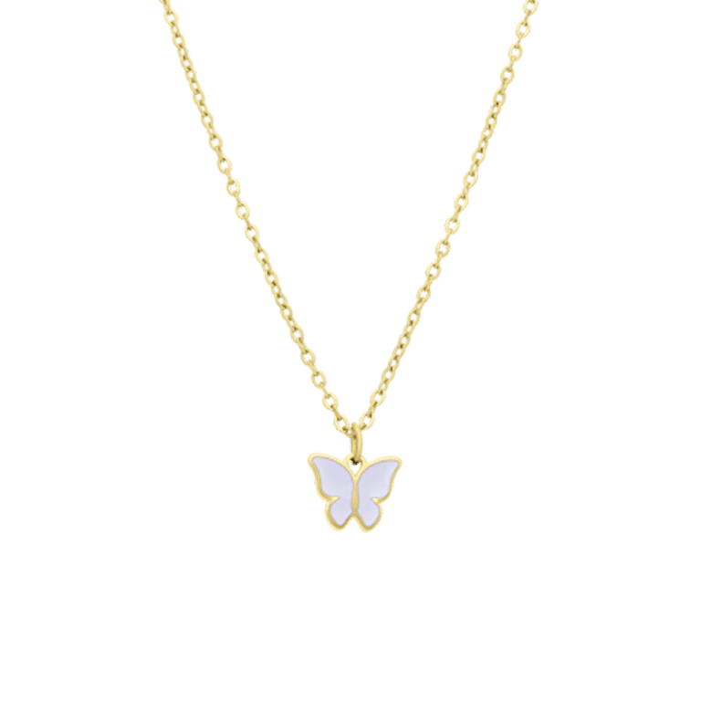 Stalen goldplated ketting met vlinder wit