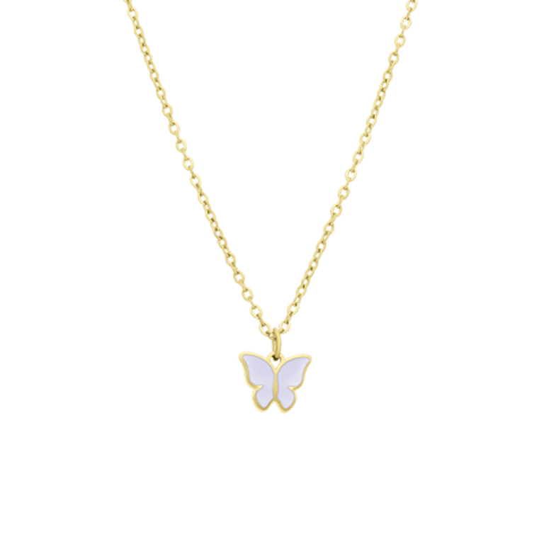 Stalen goldplated kinderketting met hanger vlinder
