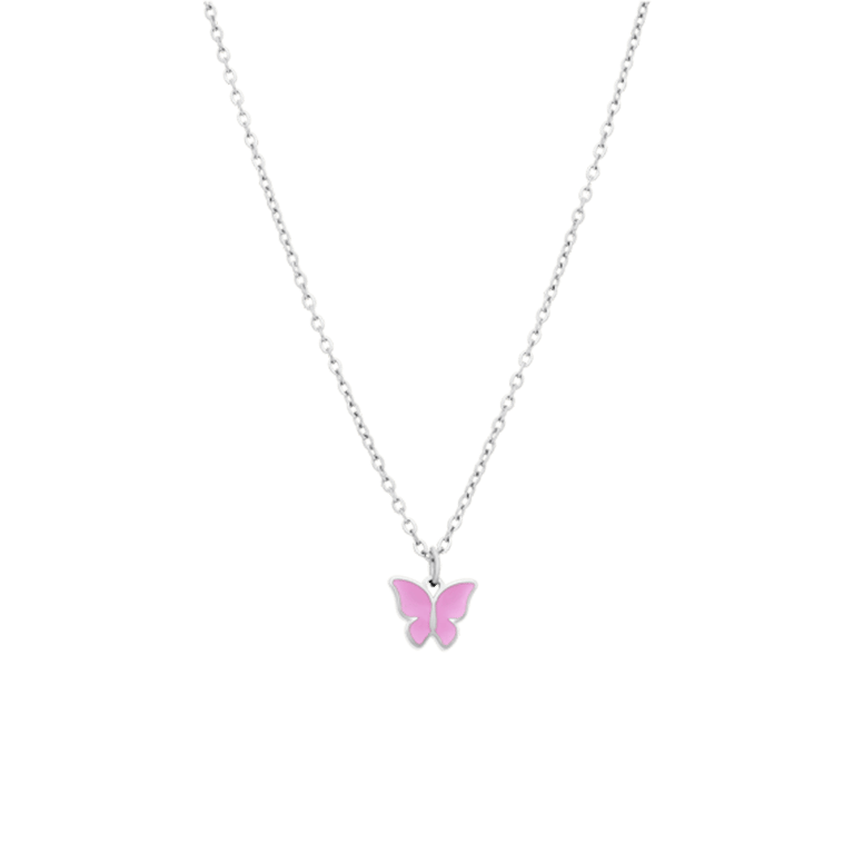 Little Miss Fabulous stainless steel ketting met vlinder roze