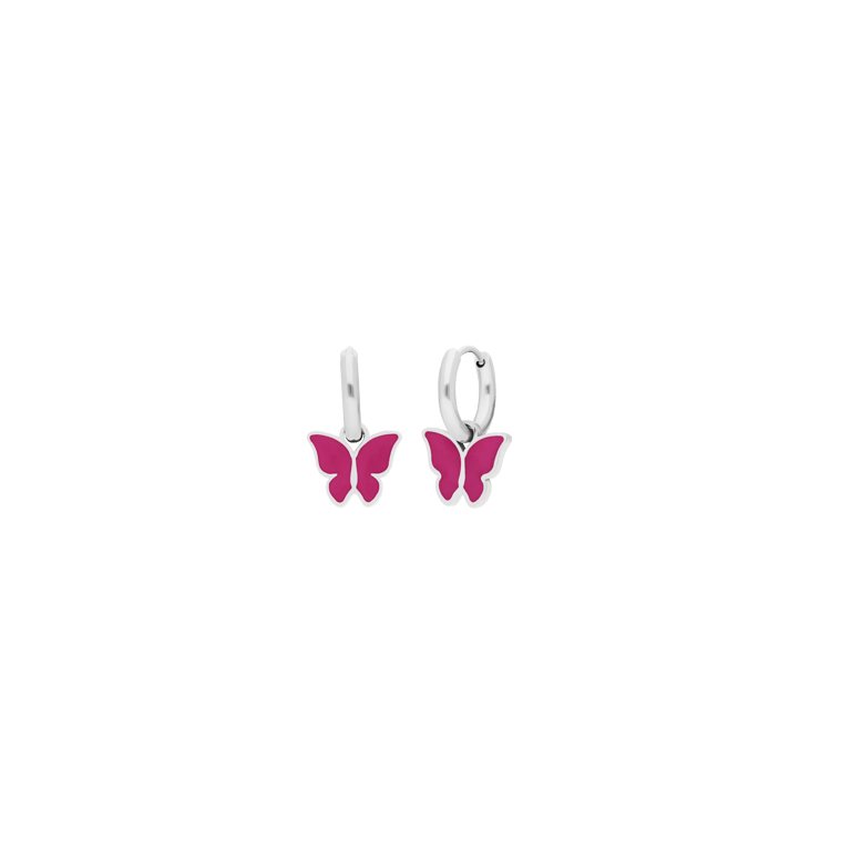 Edelstahlohrringe mit fuchsiafarbenem Schmetterling