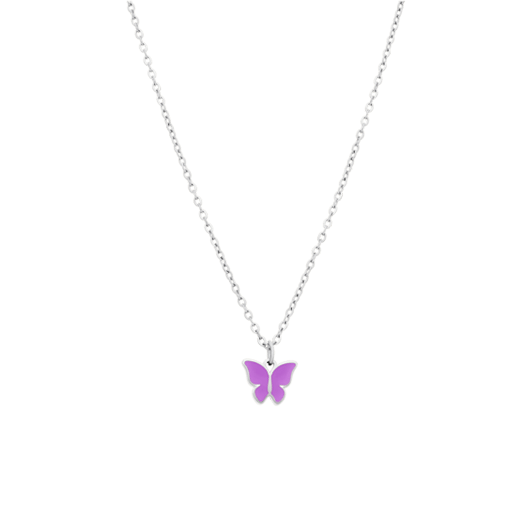 Little Miss Fabulous stalen ketting met vlinder violet