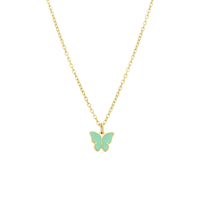 Stalen goldplated ketting met vlinder mint