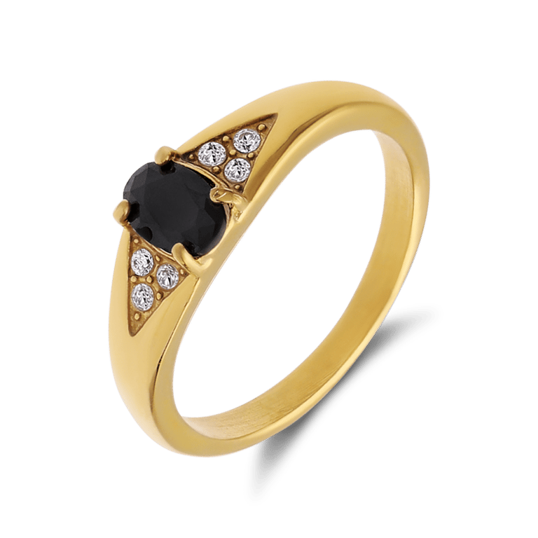 Stainless steel goldplated vintage ring zwart