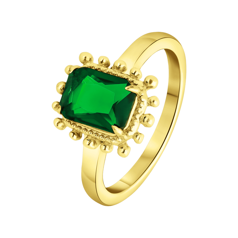 Stalen goldplated vintage ring vierkant groen