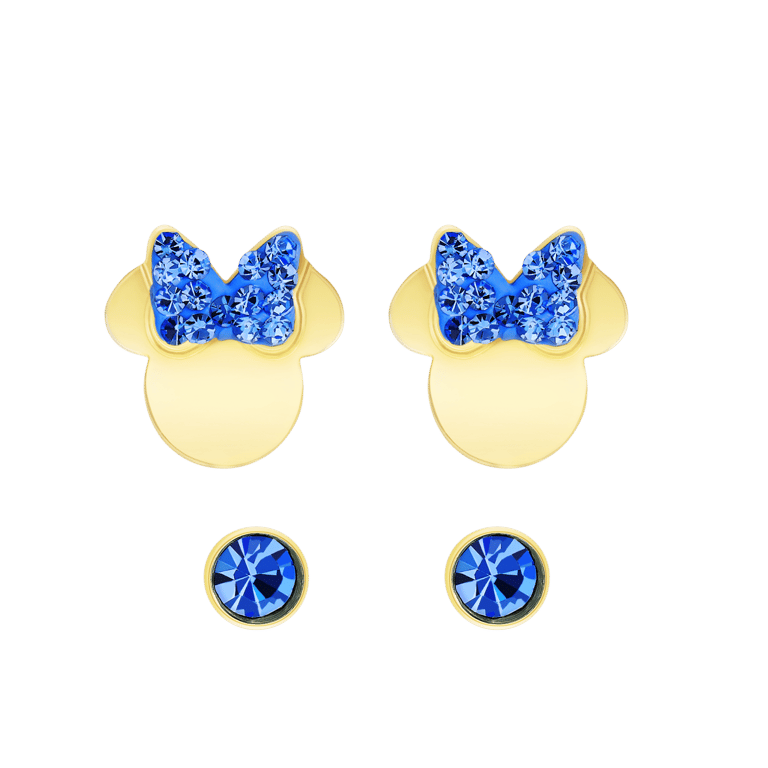 Stalen set goldplated oorknoppen 2 paar Disney Minnie Mouse met kristal blauw