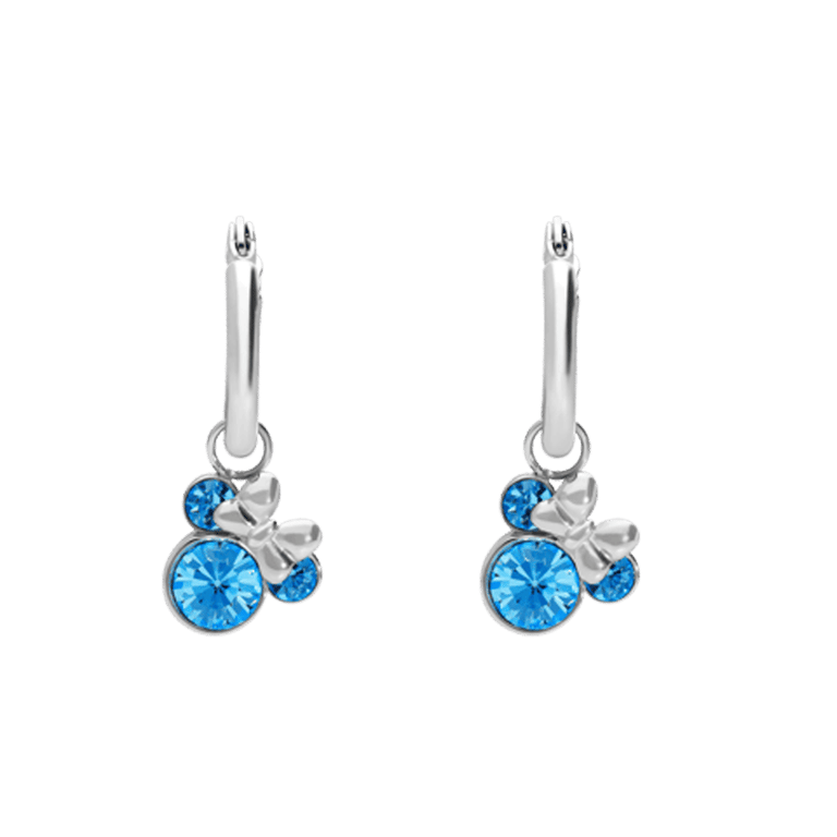 Stalen oorringen Minnie Mouse met aqua kristal