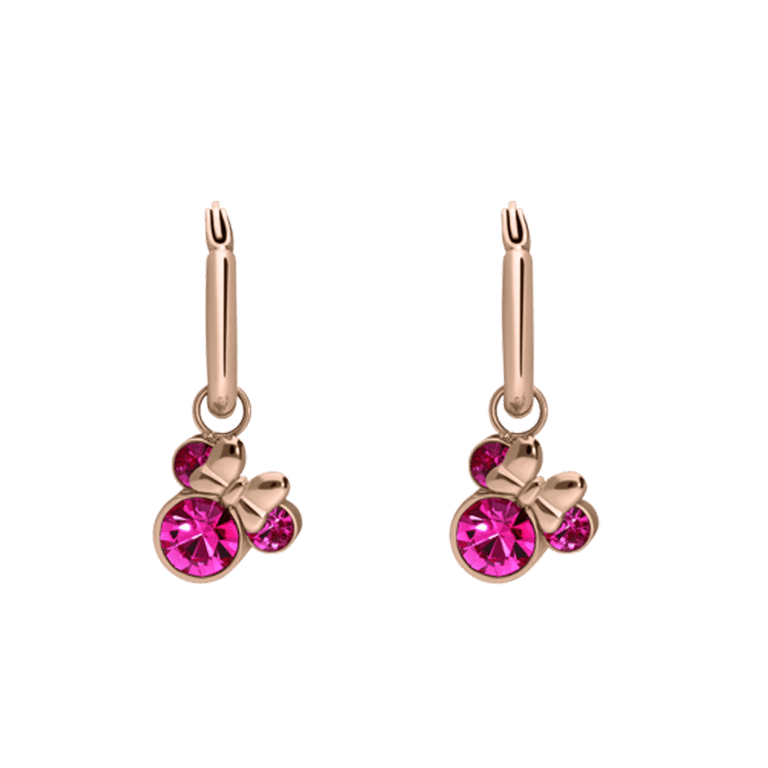 Stalen goldplated oorringen Minnie Mouse met roze kristal