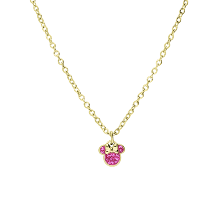 Stalen goldplated ketting Minnie Mouse met roze kristal