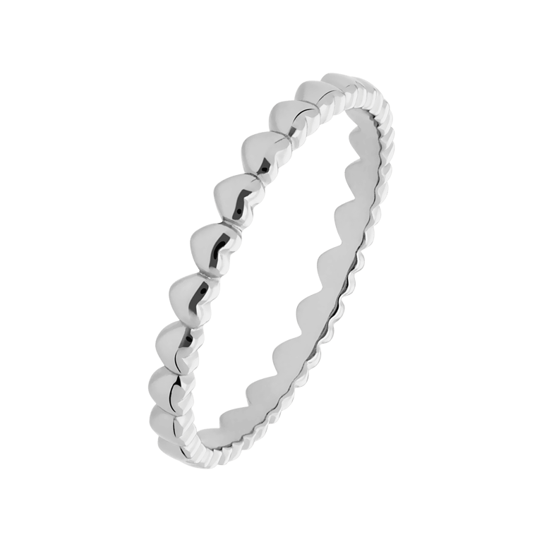 Silberner, rhodinierter Ring mit kleinen Herzen