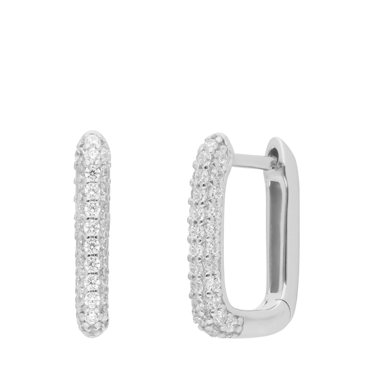 Silberne, rhodinierte Ohrringe, ovales Design, Zirkonia