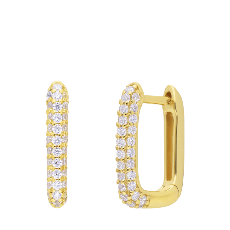 Silberne, goldplattierte Ohrringe in ovalem Design mit Zirkonia