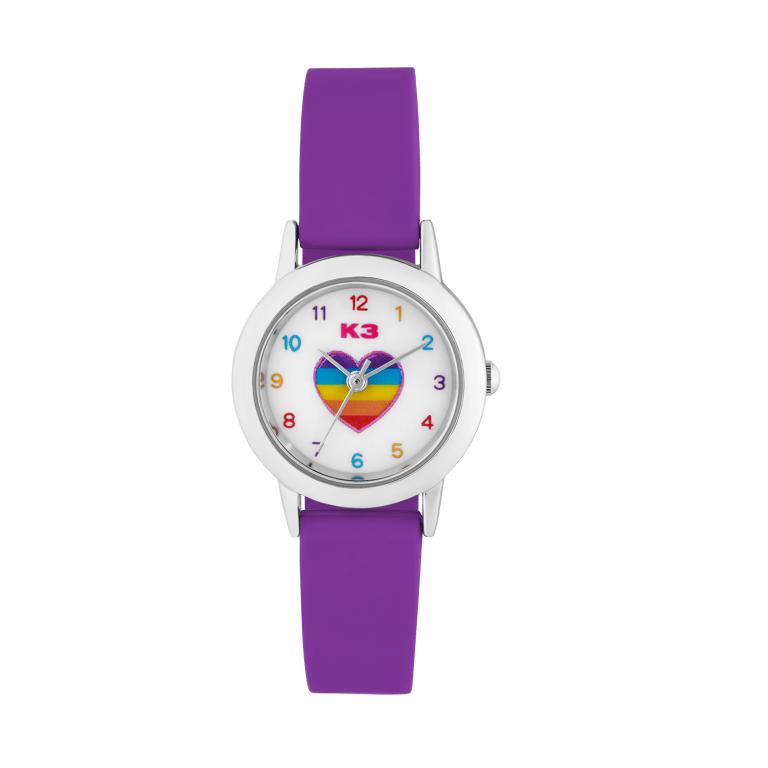 K3 Kinder Horloge Hart Met Rubberen Band Paars