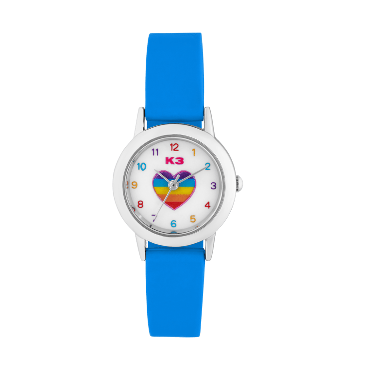 K3 Kinder Horloge Hart Met Rubberen Band Blauw