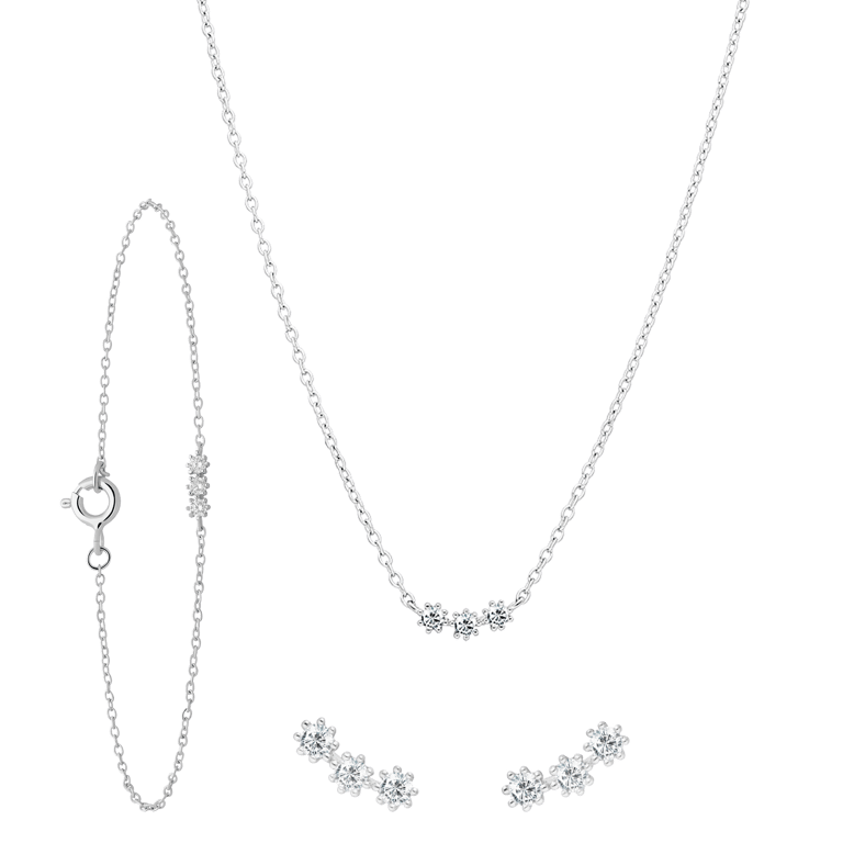 Zilveren set ketting, armband, oorbellen zirkonia