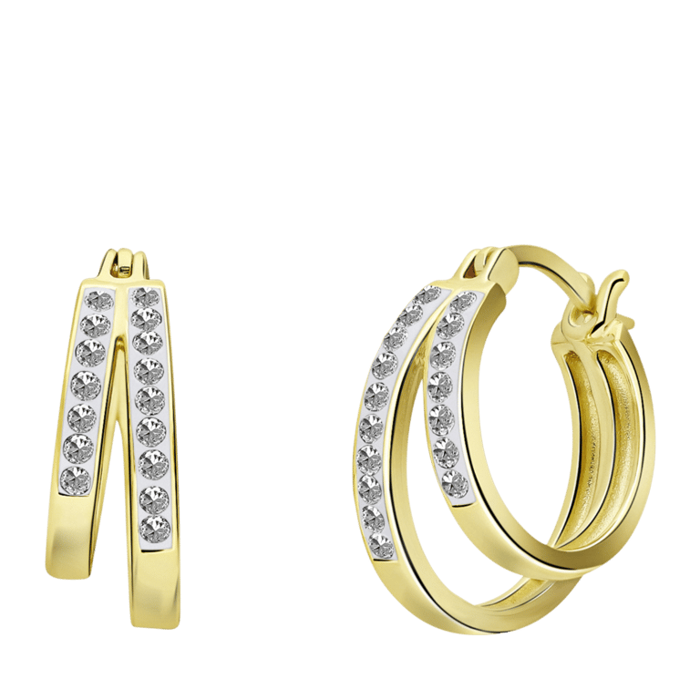 Zilveren goldplated oorringen dubbel kristal