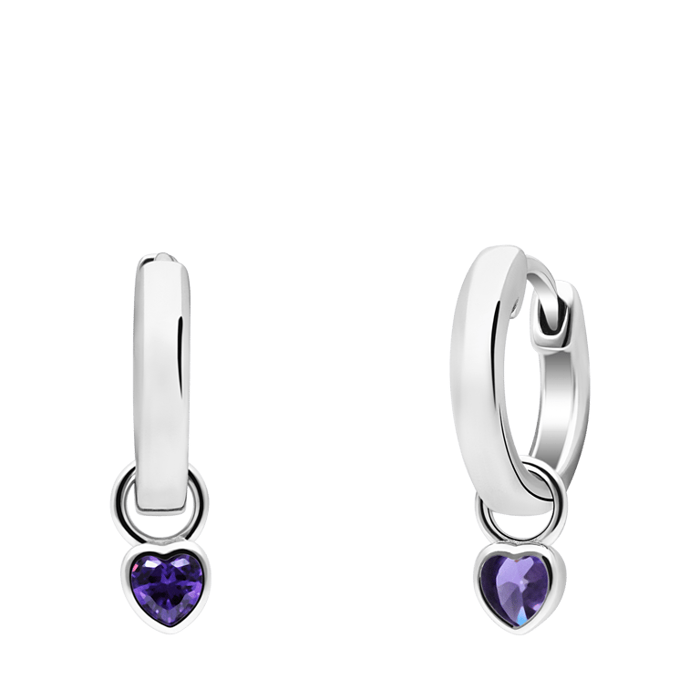 Silberne Ohrringe mit herzförmigen Anhängern Zirkonia violett