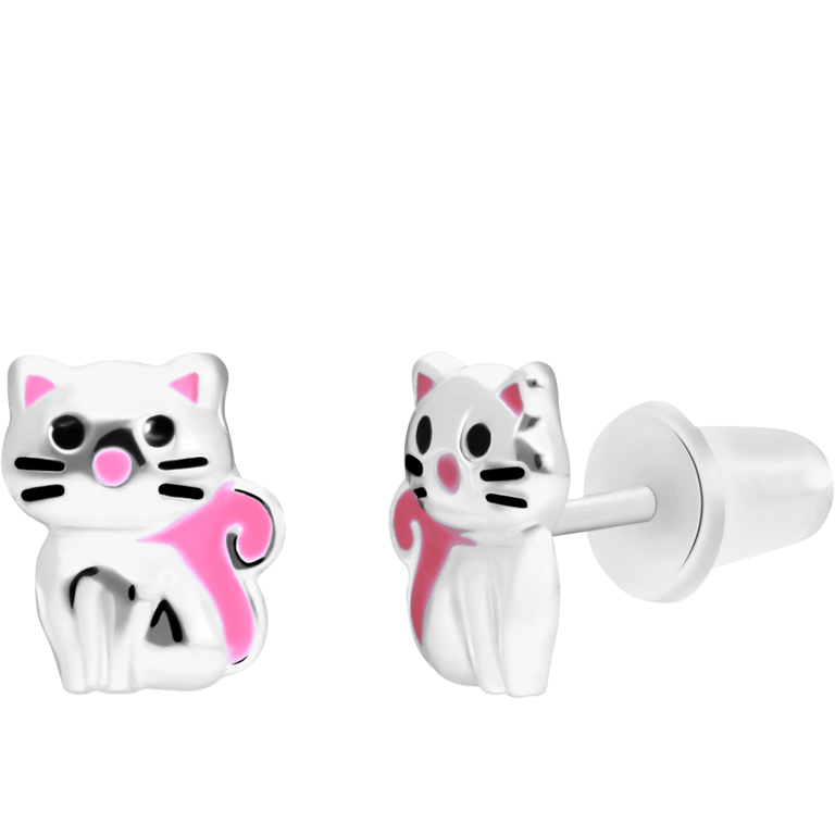 Silberne Ohrstecker Katze Emaille rosé