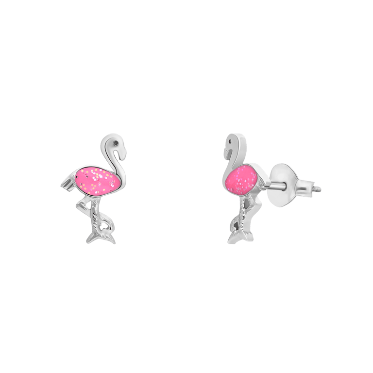 Silberne Ohrstecker Flamingo Emaille rosé