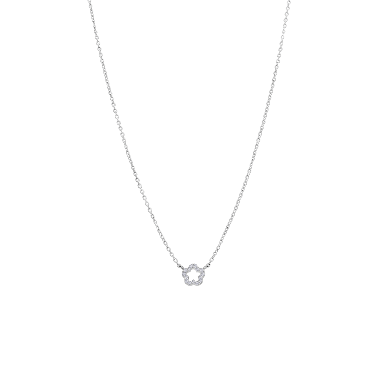 Zilveren ketting met hanger bloem zirkonia