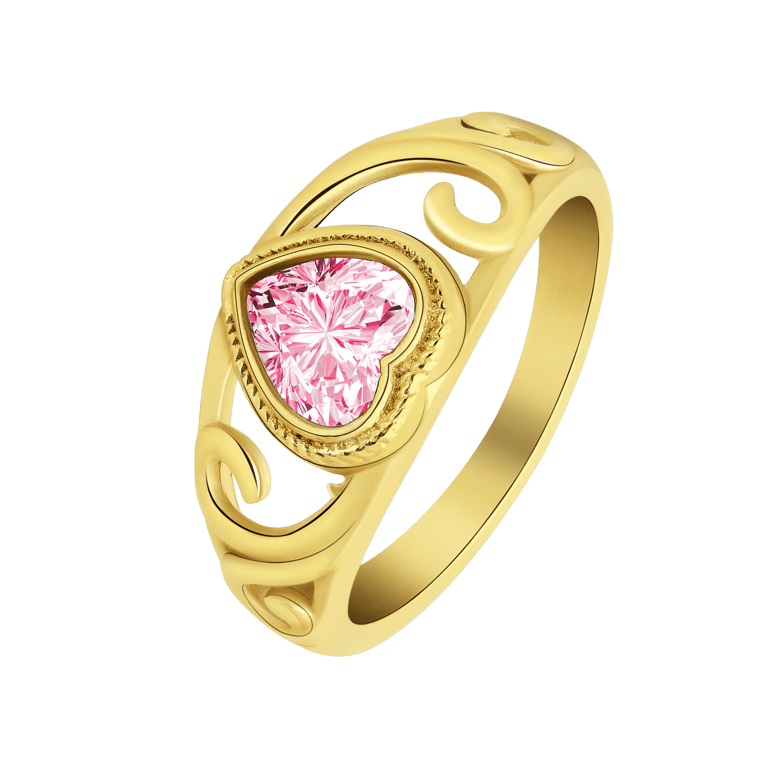 Stalen goldplated vintage ring met roze hart
