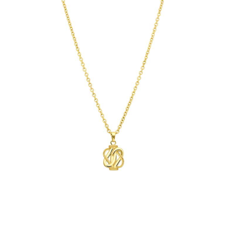 Stalen goldplated ketting met hanger surinaamse mattenklopper voor dames
